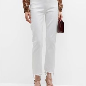 PAIGE "Cindy" straight-leg jeans with a raw hem in white denim